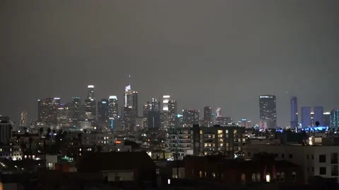 View of DTLA from Koreatown Rooftop - Los Angeles, CA 2022 02 Stock Footage 188464129