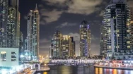 View Of Dubai Marina Towers And Canal In Dubai Night Timelapse Hyperlapse Stock Footage