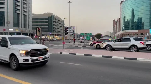 View of Dubai Road side with beautiful buildings  Stock Footage 157586340