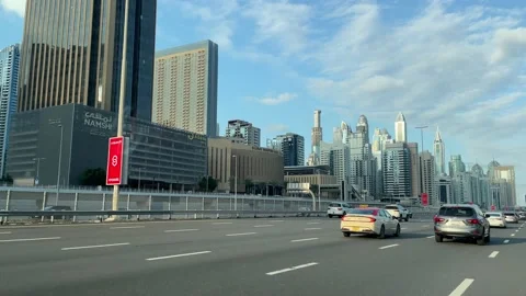 View of Dubai Road side with beautiful buildings Stock Footage 233854531