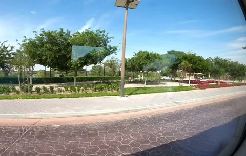 View of Dubai safari park through the glass window of transit bus. Stock Footage 185570911