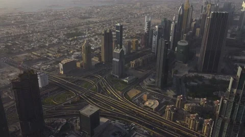 View of Dubai Skyline, Sheikh Zayed Road, Dubai City and World Trade Center Stock Footage 67307554