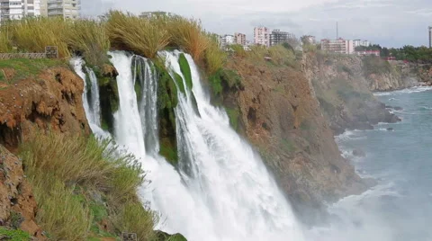 View of Duden Waterfall in Antalya, Turkey Stock Footage 62013485
