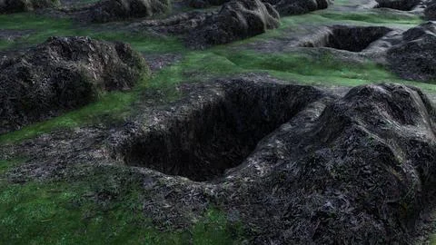 View of dug and empty graves. Open dumping. Religious place Illustrazione stock