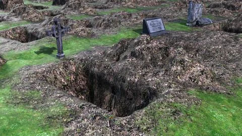 View of the dug grave and the empty grave Stock Illustration