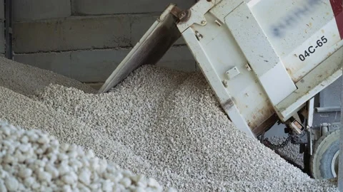 View of dump truck unloading quarry at sand processing plant. Building materials Stock Footage 213667847
