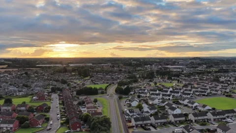 View of Dundalk Town at Sunset, County Louth, Republic of Ireland Stock Footage 335315094