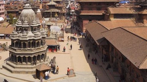 View on Durbar Square - part of the ancient capital of Nepal - Patan Stock Footage 107906417