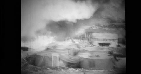 View of Dutch harbour bombarded and damaged by Japanese attack Stock Footage