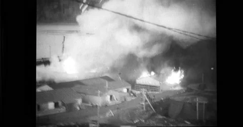 View of Dutch harbour bombarded and damaged by Japanese attack Stock Footage