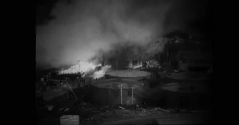 View of Dutch harbour bombarded and damaged by Japanese attack Stock Footage