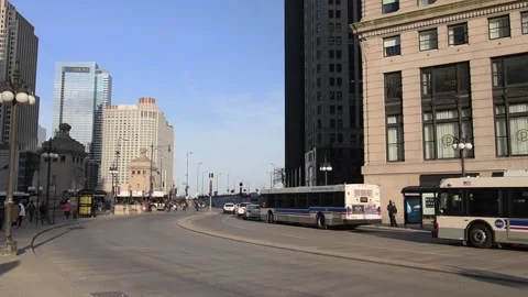 View of E Wacker Drive in Chicago downtown. Video stock 147767922