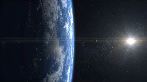 View of Earth and moon from space. Stars twinkle. Flight over the Earth. 4K. The Stock Footage 116499286