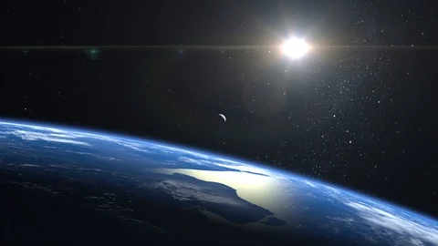 View of Earth and moon from space. Stars twinkle. Flight over the Earth. The Stock Footage 116819718