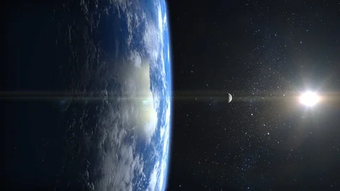 View of Earth and moon from space. The camera flies away from the Earth. Stars Stock-Footage 117296755
