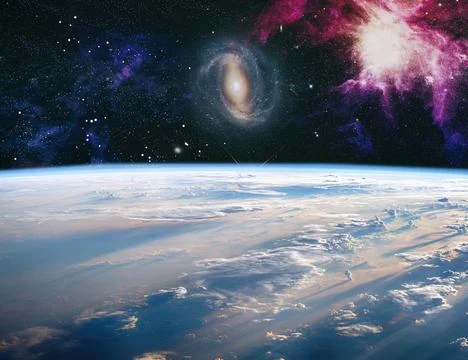 View from earth to beautiful space, landscape of space . Starry outer space. Stock Illustration