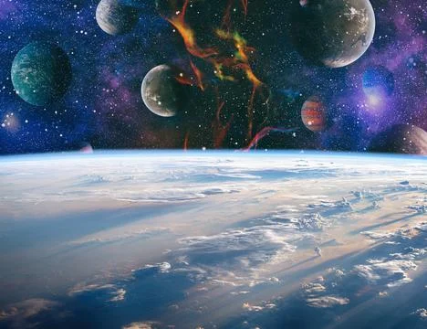 View from earth to beautiful space, landscape of space . Starry outer space. Stock Illustration