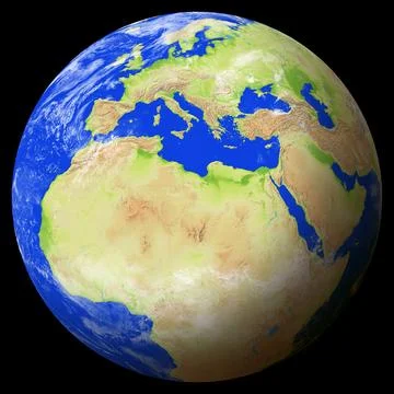 View of the earth globe from space showing Libya in the center of the image. Stock Illustration
