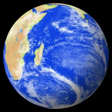 View of the earth globe from space showing Mauritius in the center of the image. Stock Illustration