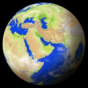View of the earth globe from space showing Qatar in the center of the image. Stock Illustration