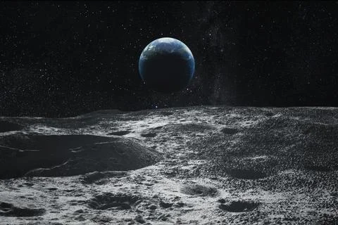 View on Earth from Moon. Elements of this image furnished by NASA. 3D rendere Illustrazione stock