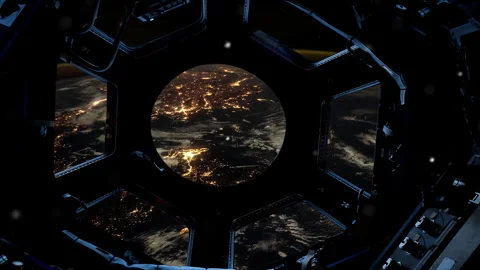 View Of Earth At Night From Space Station Window - 4K Stock Footage 342743164