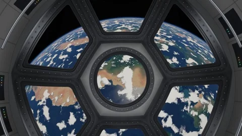 View of Earth Passing Below from Space Station Cupola Windows Seamless Loop Видео 347567552