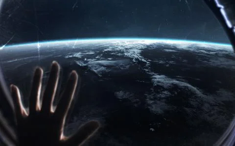 View of Earth planet from spaceship or space station. Elements of this image Stock Illustration
