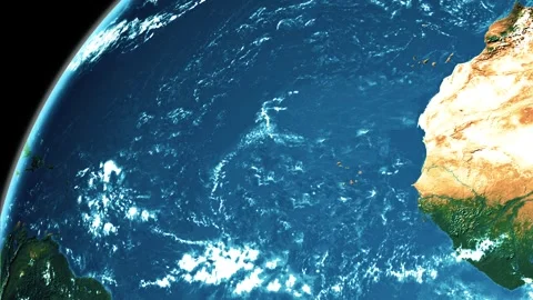 View of earth from space with the blue atlantic ocean, cloud patterns, and .. Stock Footage 337080281
