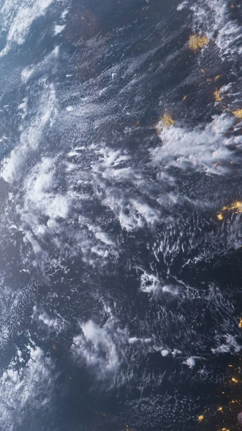 View of Earth from space with clouds and city lights visible at night Stock Footage 341018582