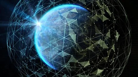 View of the earth from space. Global world network and telecommunication on Stock-Illustration