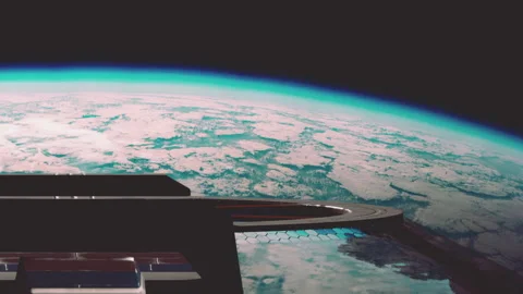 View of Earth from space showing clouds and ocean from a spacecraft Stock Footage 344115816