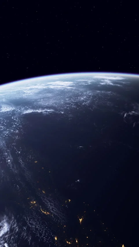 View of Earth from space showing land, ocean, and clouds at night Stock Footage 341048212