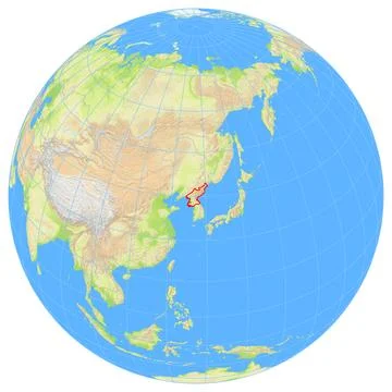 View of the earth from space showing the location of the North Korea Stock Illustration