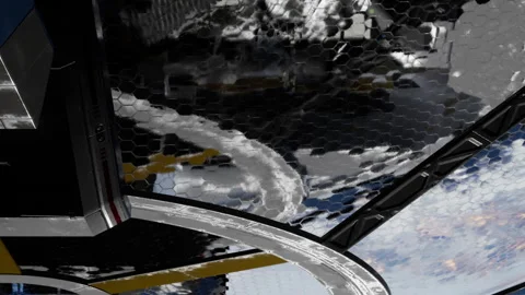 View of Earth from a space station during an orbital journey Stock Footage 344396063