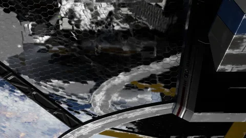 View of the earth from a spacecraft in low earth orbit with a hexagonal pattern Stock Footage 344116168