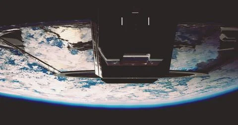 View of Earth from spacecraft in low orbit showcasing blue planet Illustrazione stock