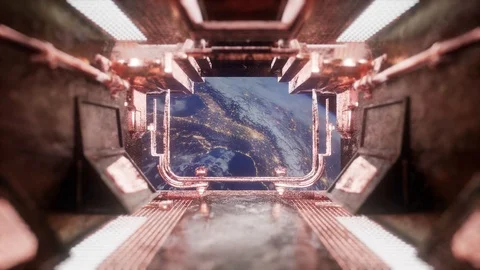 view to the Earth from spaceship tunnel | Stock Video | Pond5
