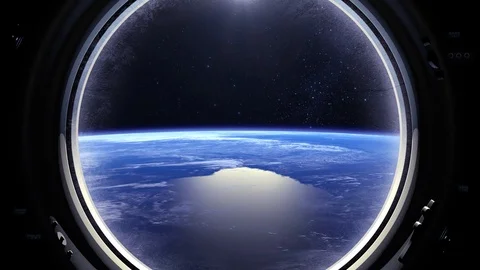 View of the Earth through the window of the spaceship. ISS. Flight to the right Stock-Footage 87948927