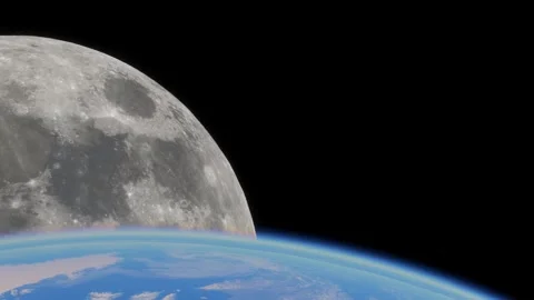 A view from earth's orbit of the huge moon Stock Footage 270713445