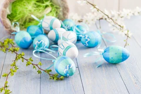 View easter eggs spring branches Stock Photos