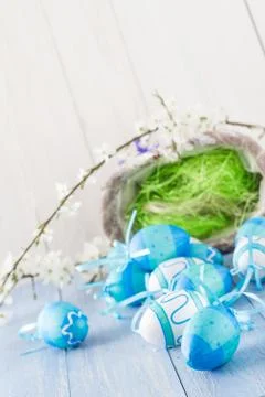 View easter eggs spring branches Stock Photos