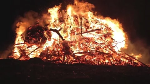 View of the easter fire, Hutzelfeuer with amazing flames Stock Footage 142211875