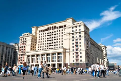 View of the eastern facade of the new Hotel Moskva from Manege Square, Russia Stock Photos