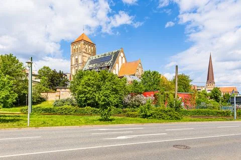 View of the Eastern Old Town with two churches in the Hanseatic city of Ros.. 写真素材