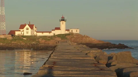 View of Eastern Point Lighthouse in Gloucester harbor, Massachusetts USA Stock Footage 101981105