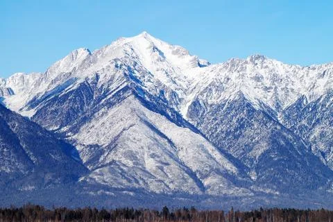 View of the Eastern Sayan Mountains on a clear day Stock Photos