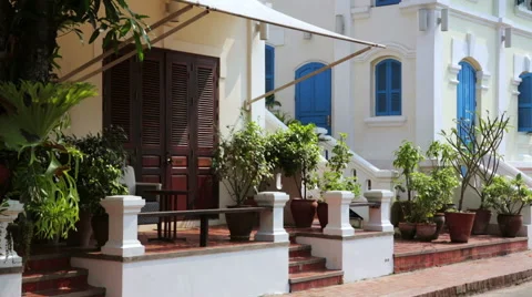 View of easy going relax Luang Prabang streets, Laos Stock Footage 40432524