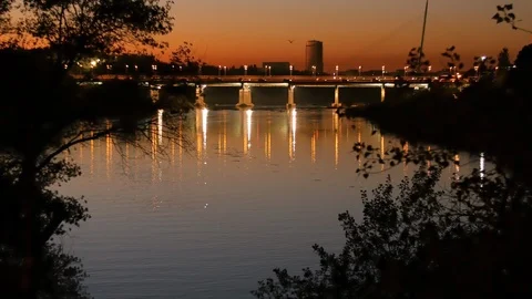View of Ebro River at Night, Zaragoza. Spain Video stock 89798383