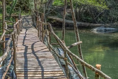 View of ecological bridge, made with recycled materials, in pedestrian route Stock Photos